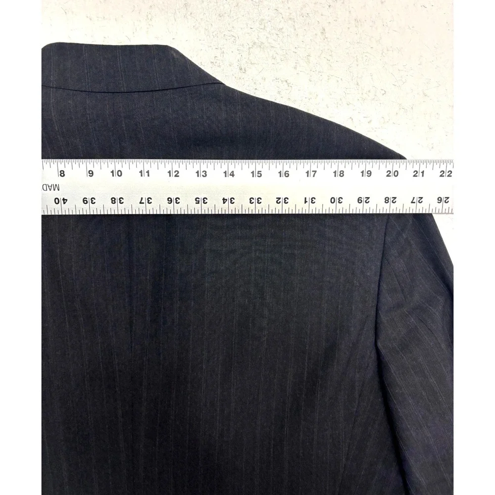 vtg 90s Double Breasted 42L 36x33 Gray Stripe 2pc Pant Suit Wool Profilo Pleated